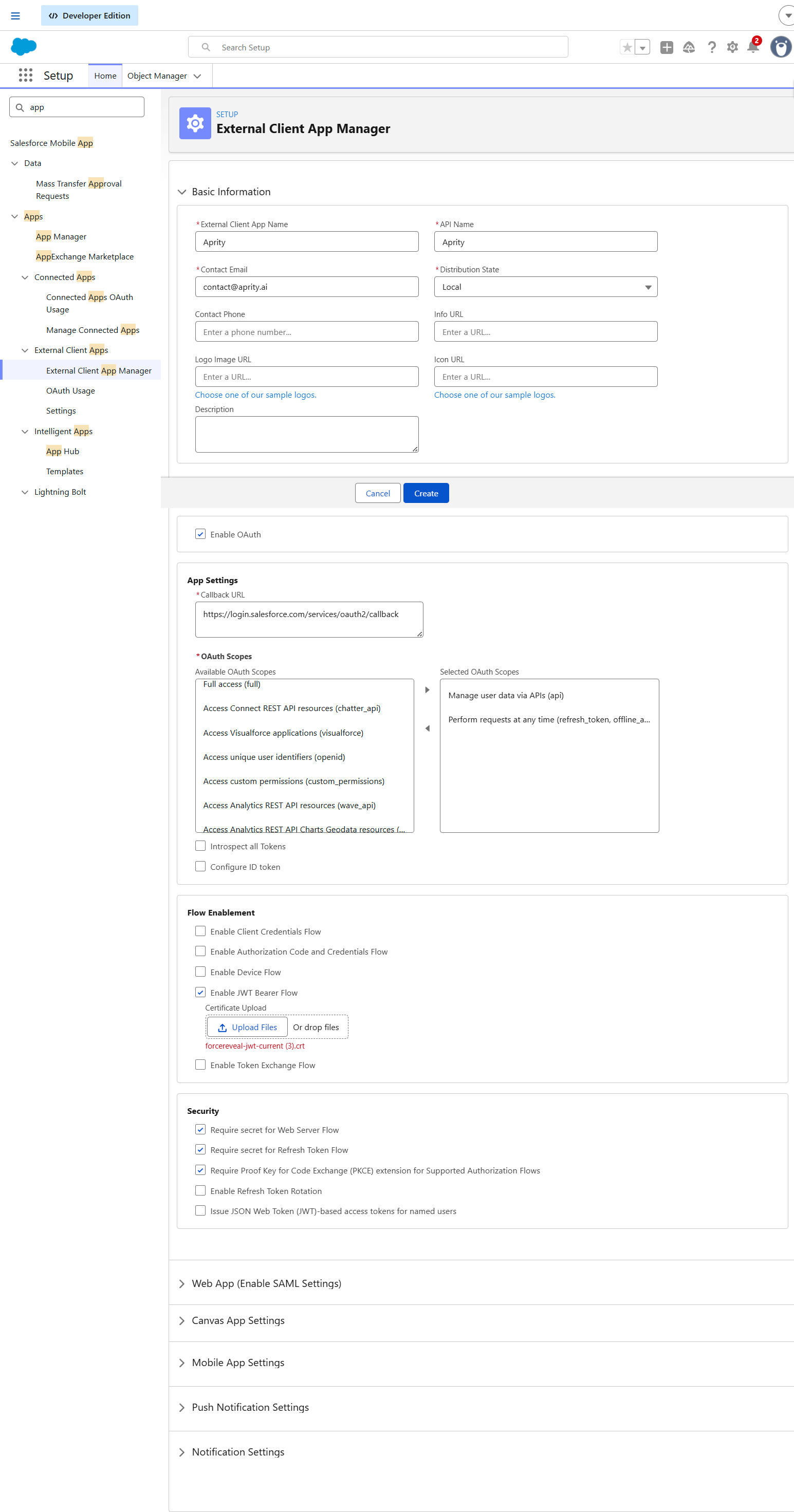 Create External Client App with JWT Bearer Flow enabled